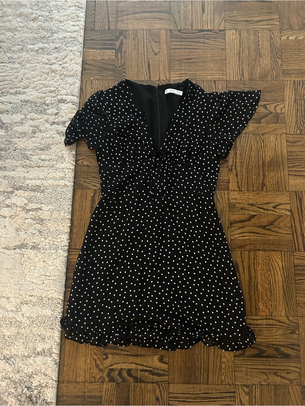 Mango Black Mini Dress with White Polka Dots